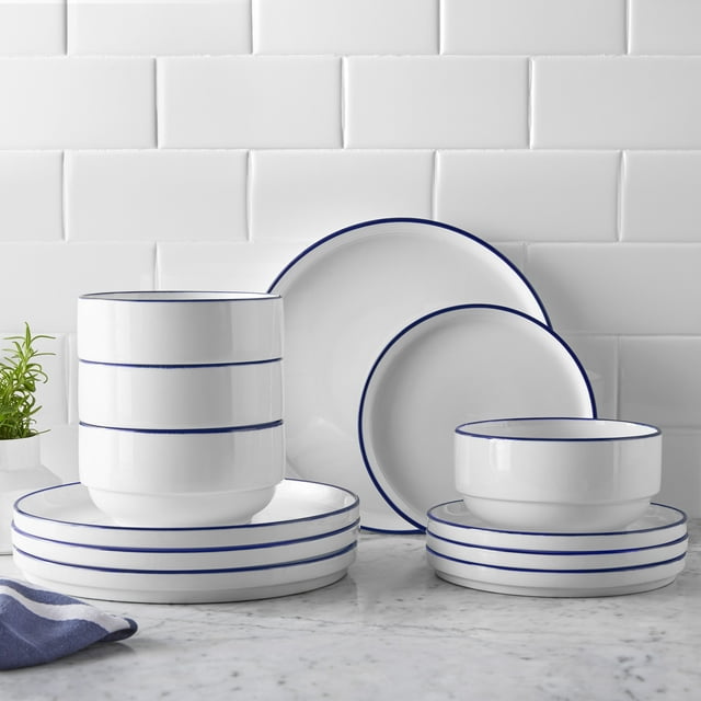 Blue Rim Stoneware Dinnerware Set -12 Pcs Blue Rim Stoneware Dinnerware Set -12 Pcs